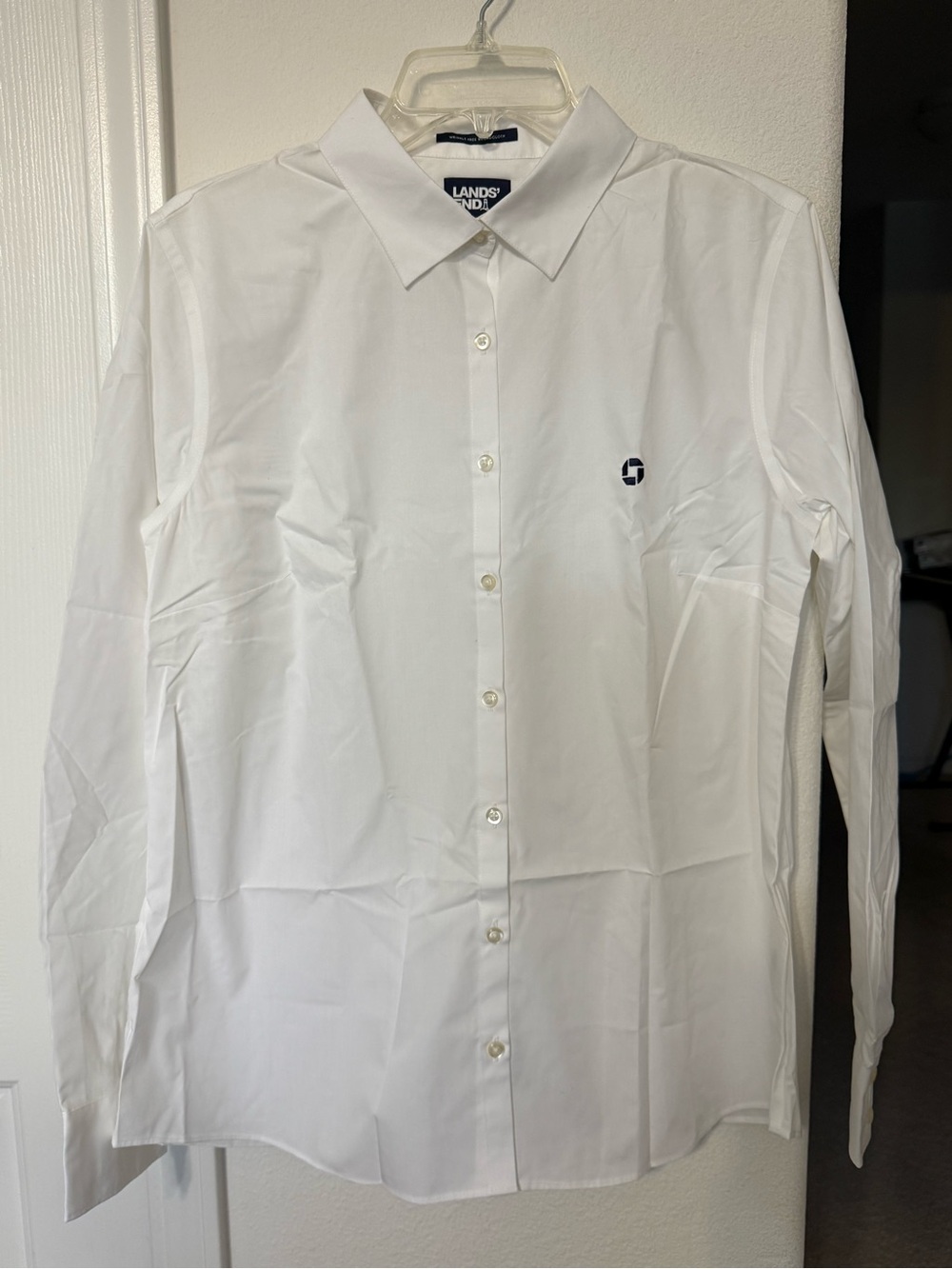 Lands' End Men's White Long-Sleeve Button-Down Dress Shirt